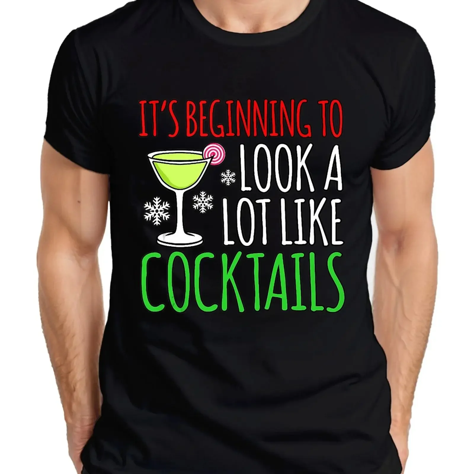 It's Beginning To Look Like Cocktails Christmas Party Men's T Shirt vintage Washed Stretched Breathable Stylish graphic