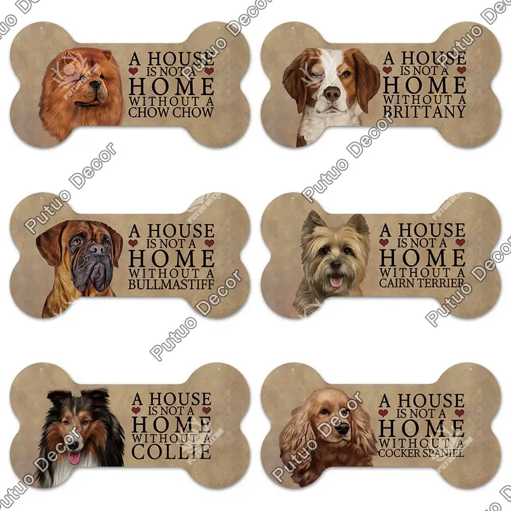 Putuo Decor Dog Bone Sign Plaque Wood Lovely Friendship Wooden Pendant for Wooden Sign Dog House Decoration Wall Decor Dog Tag