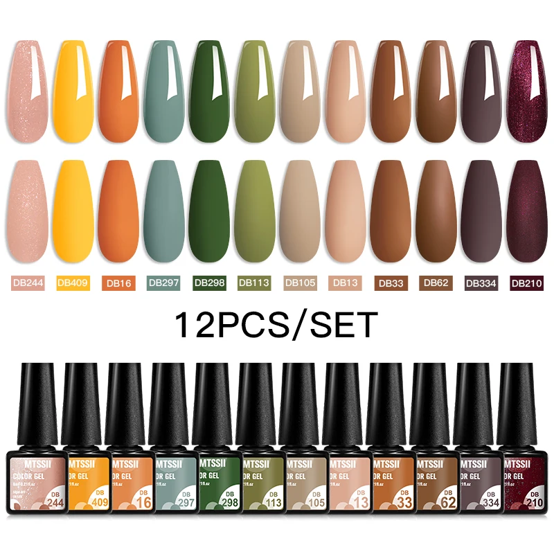 

Mtssii 10/12Pcs Earth Green Autumn Color Collection Nail Gel Polish Soak Off UV Varnish Full Coverage Gorgeous Gel Nail Manicure