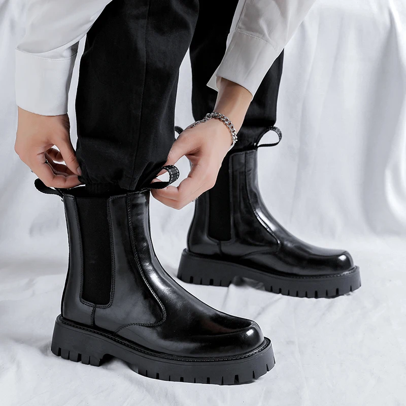 British style men fashion chelsea boots original leather shoes stage nightclub platform boot spring autumn short botas zapatos
