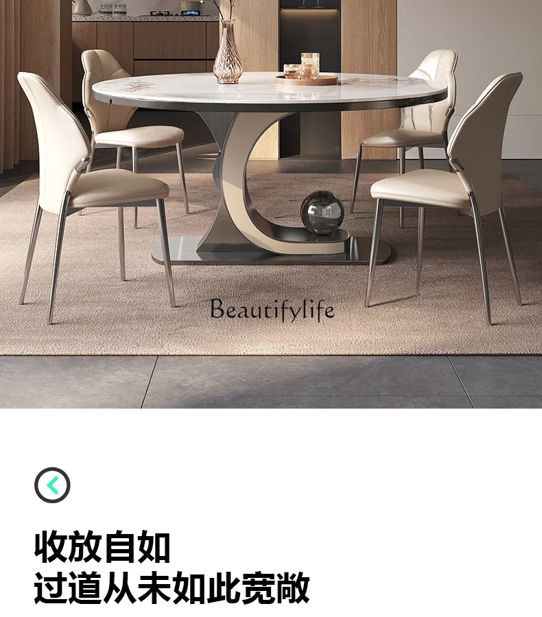 LD33Stone Plate Round Table Italian Style Modern Light Luxury Simple Dining Tables and Chairs Set round