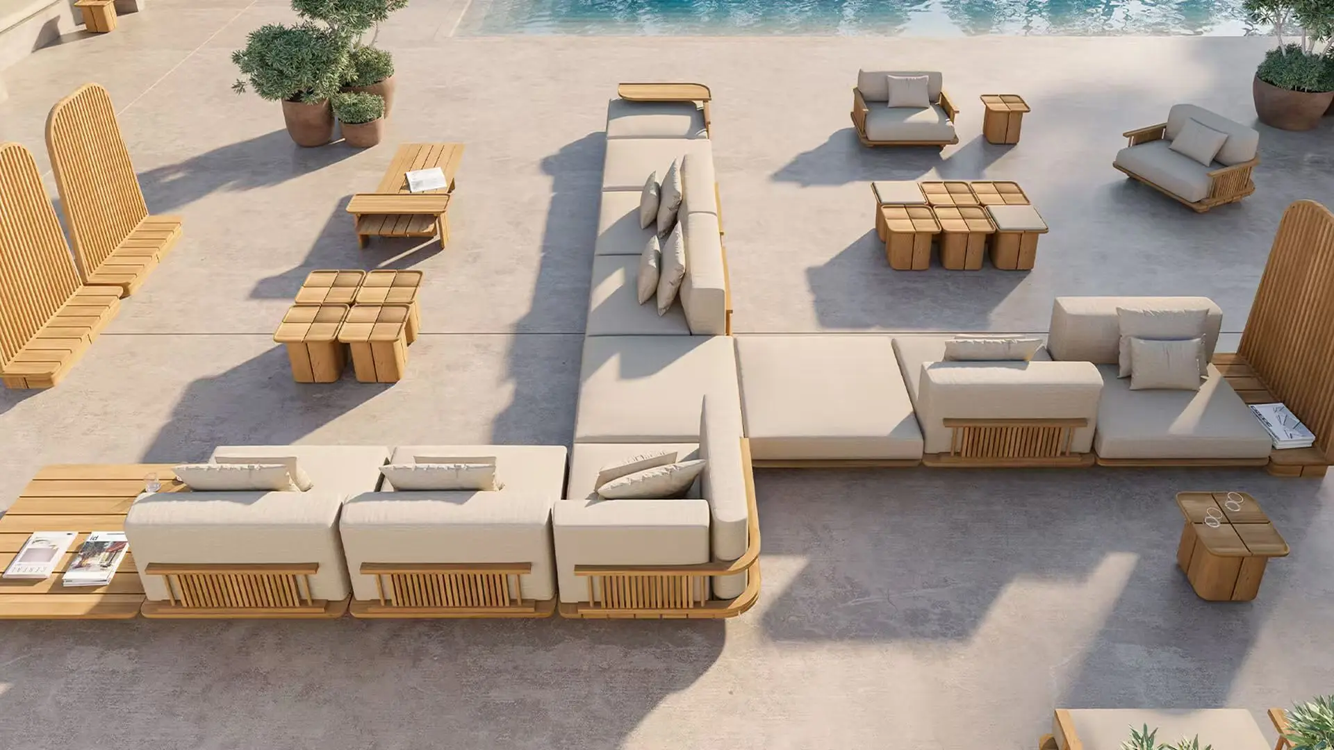 Modern design environmentally friendly and durable waterproof and rust-proof outdoor teak furniture set Solid wood garden