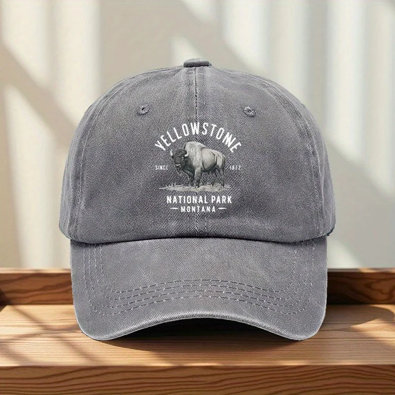 1pc Yellowstone Print Washed Baseball Cap for Adults, Minimalist Retro Style Casual Soft Adjustable Dad Hat, Perfect As Gift