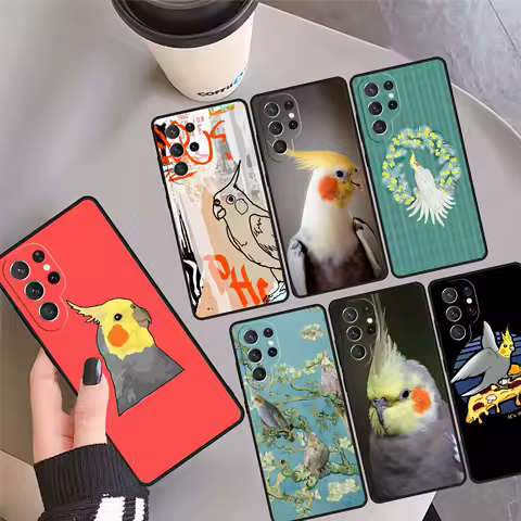 Cartoon Cockatiel Collage Phone Case Cover For Samsung Galaxy S24 Ultra 23 S22 Plus S21 FE S20 S8 S9 S10 Note 10 Pro Note 20