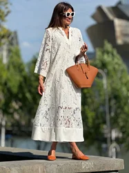 Plus Size Cover-up Casual Loose Fashionable Beach Vacation Lace Shirt 2024 New Comfortable Solid Color Women's Clothing