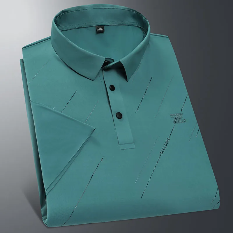 

New Summer Loose Fat Ice Silk Polo Shirt Men's Short-sleeved Lapel Casual Business Ice Silk Traceless Quick-drying T-shirt Thin