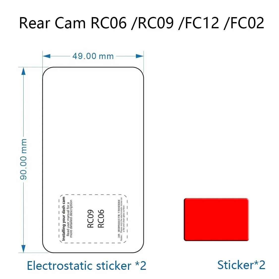 for 70mai Rear Cam RC06 / RC09 / FC12 / FC02 Film and Static Stickers for 70mai FC12 Rear Cam film holder