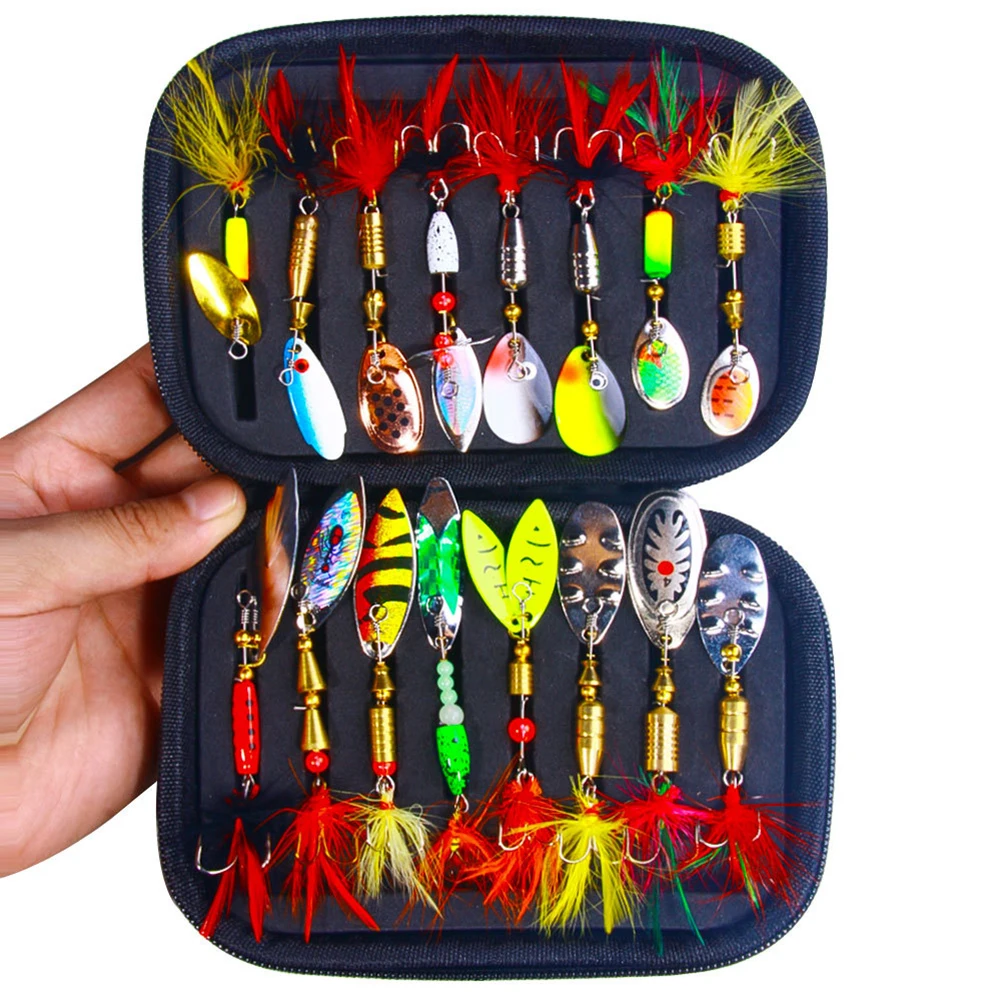 

Spinner Lures Sequins Spinner Metal Fishing Lures Baits Spoon Set With Tackle Bag Metal Fishing Bait 16PCS