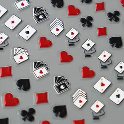 Poker Nail Art Stickers 5D Embossed Playing Card Nail Decoration DIY for Manicure Poker Suit Design Decals Self-Adhesive Supply
