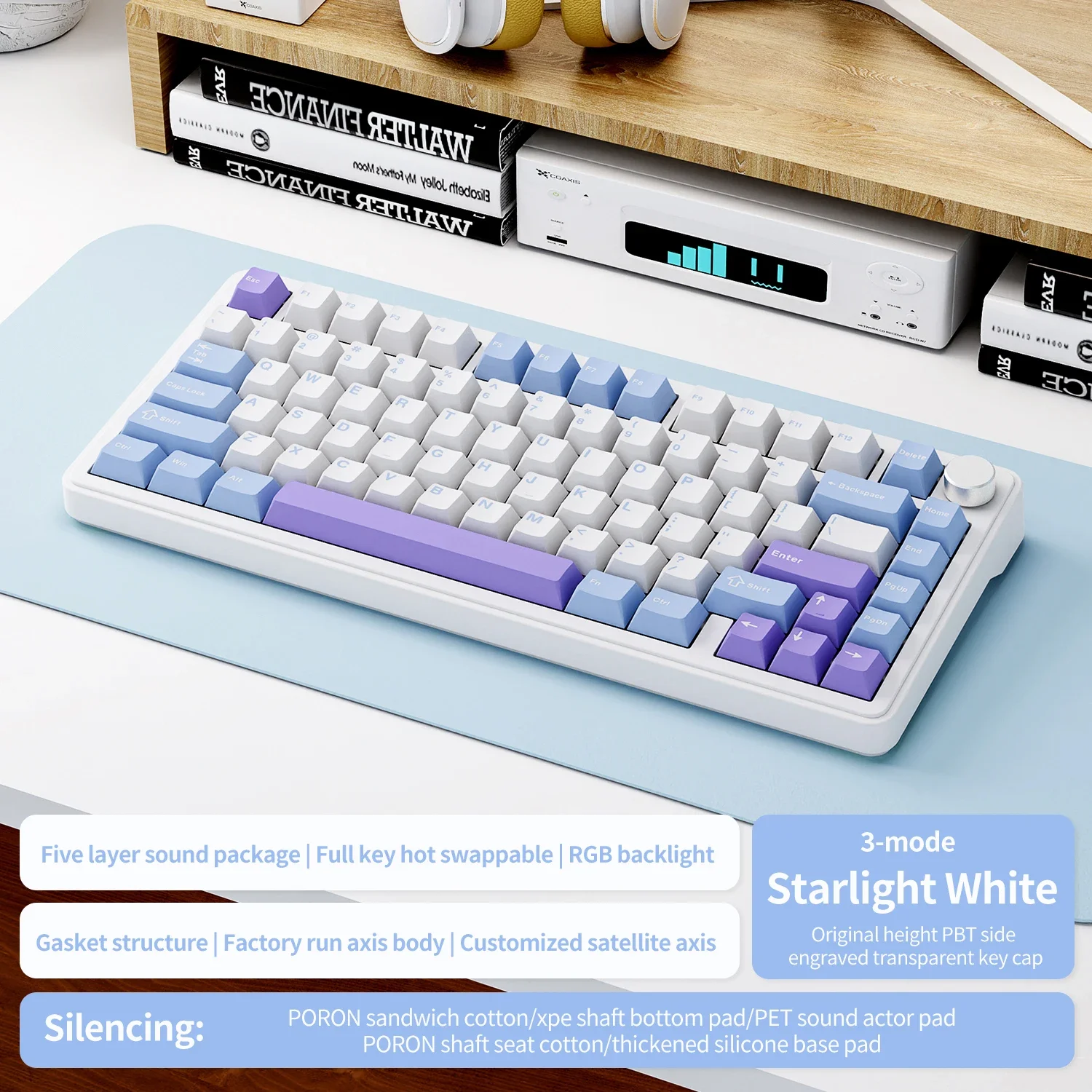 

Attack Shark X85 RGB, подключение для экзамена третьего макета, беспроводная механическая клавиатура, металлическая ручка, полная клавиша, горячая вилка, колпачок из ПБТ