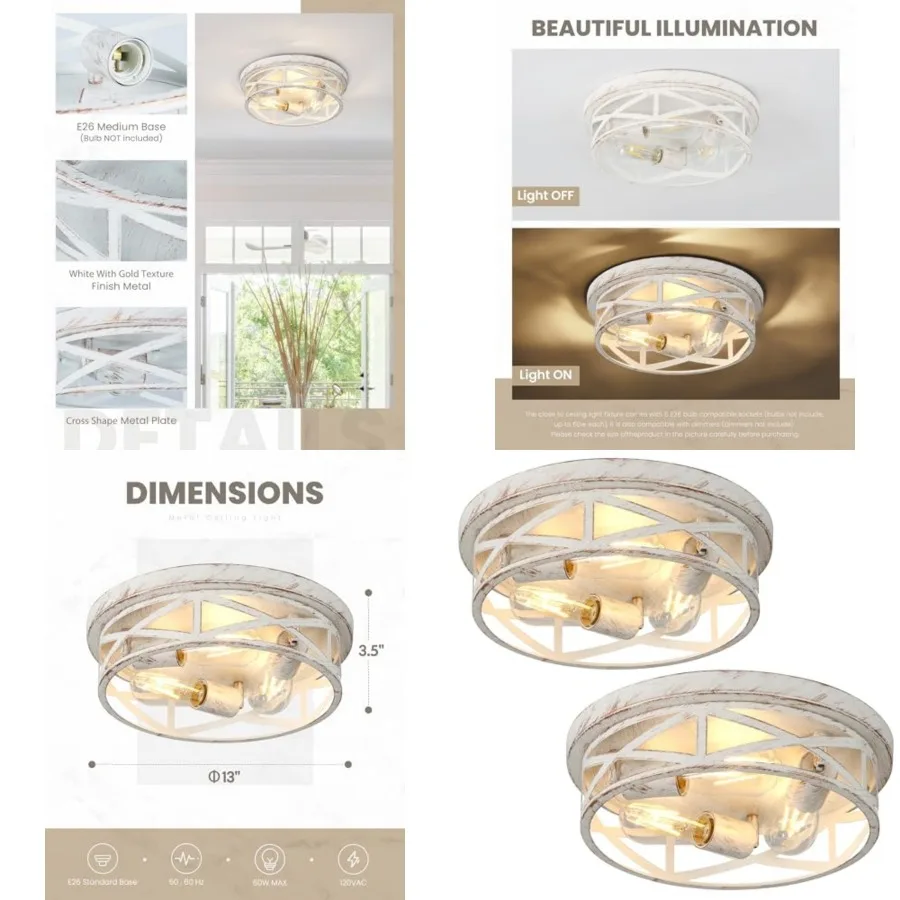 13 inch Flush Mount Ceiling Light Fixtures, 3-Light Modern Hallway Light Fixtures Ceiling, Light Fixture Ceiling Mount for Farm