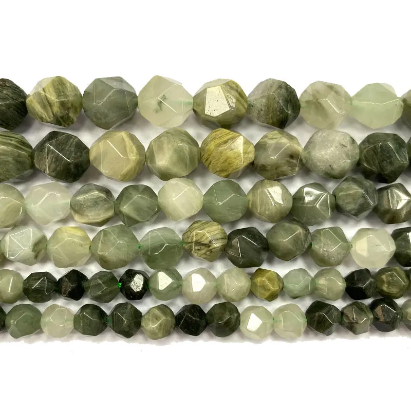 Natural Gemstone Green Rutilated Faceted Round Stone Spacer Beads For Jewelry Making DIY Women Bracelet Necklace Charms 15‘’