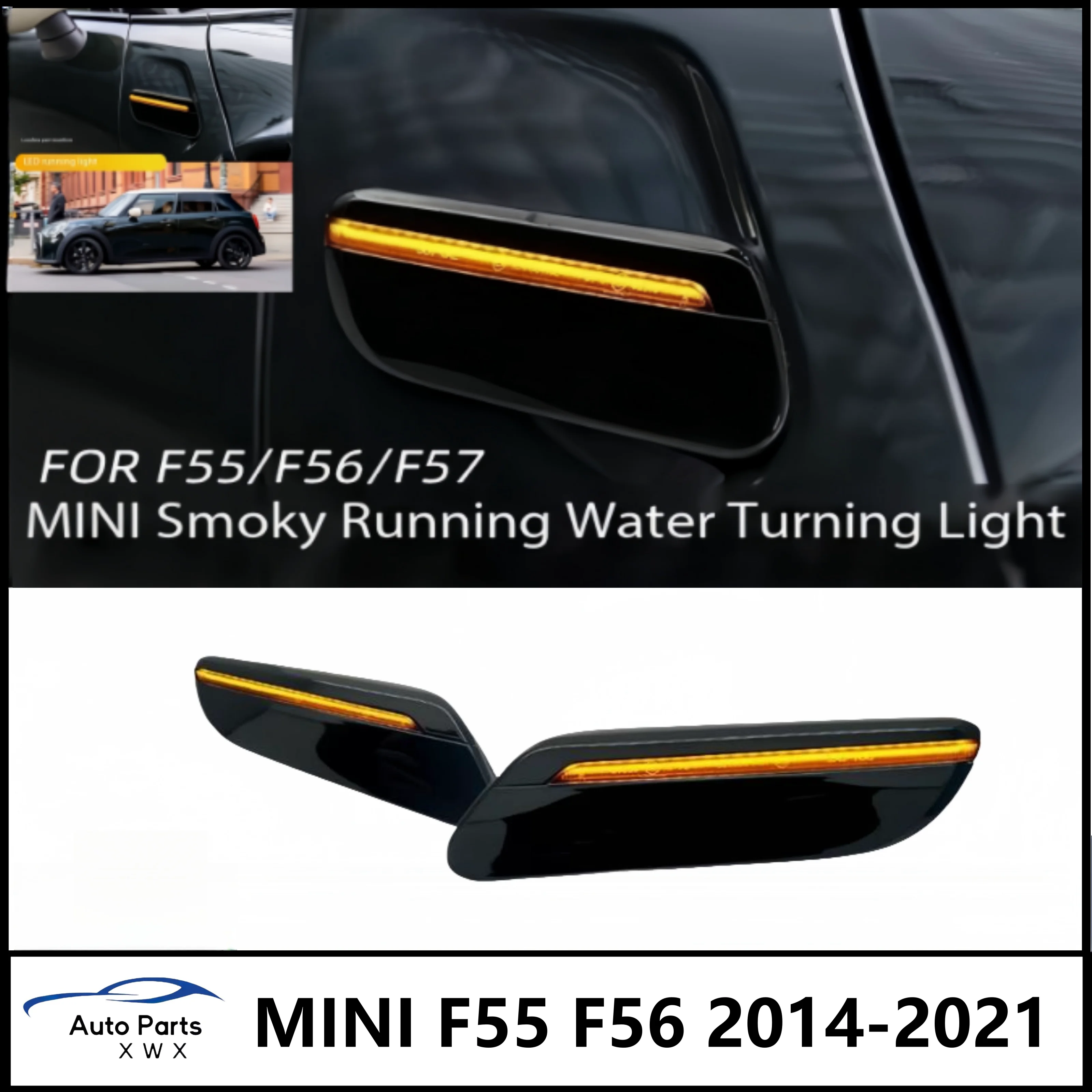 For BMW mini Cooper car turn signal modification LED smoked black edge light F55 F56 flowing water turning