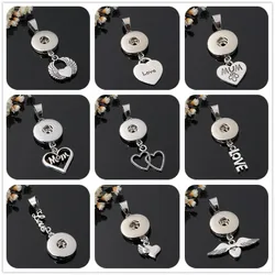 Lovely Hearts Love Mom Wings Clover Footprints snap pendant charms chain 55cm necklace fit 18mm snap buttons diy snap jewelry