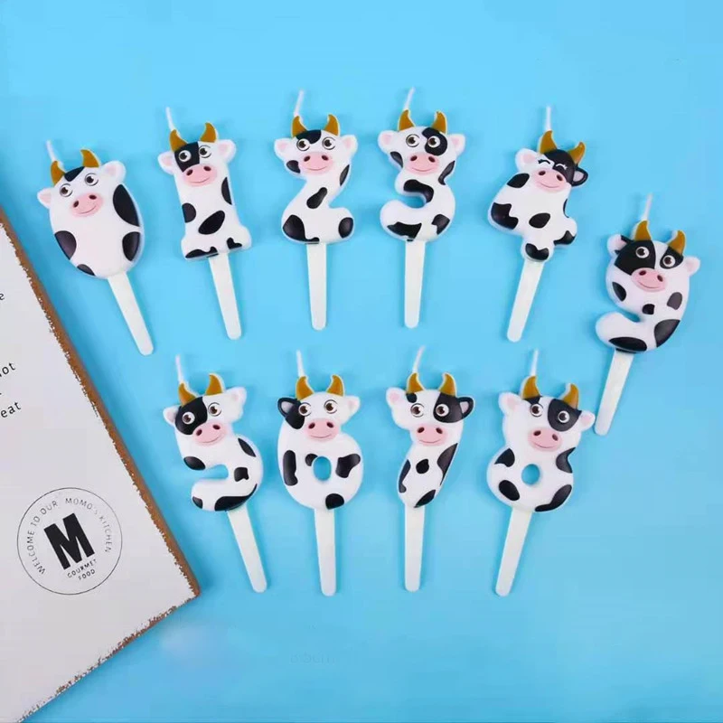 Cupcake Party Supplies Kids Birthday Candle Cute Cow Number Cake Topper Animal Baking Decor Wedding Dessert Insert Decor