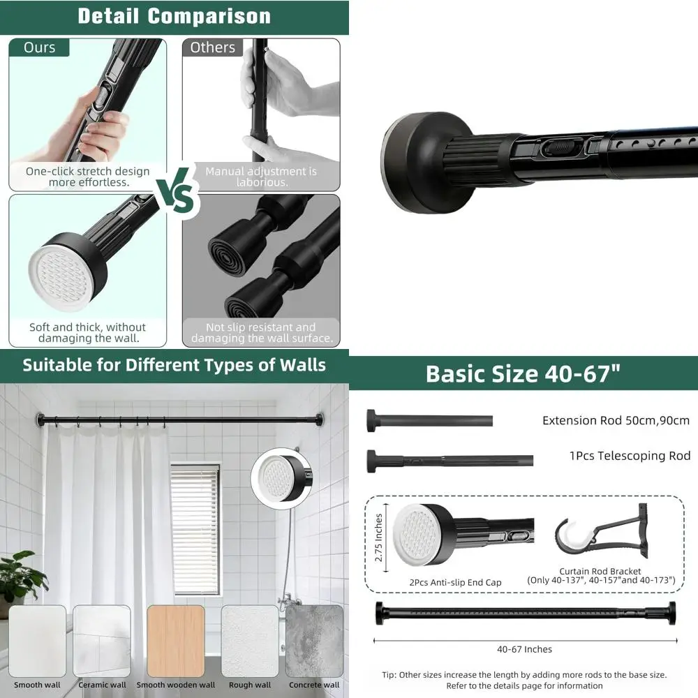 

Регулируемый круглый каркас для душевой занавески, 40-157 см, из углеродистой стали, антикоррозийный, без сверления, черный, для ванной и гардероба