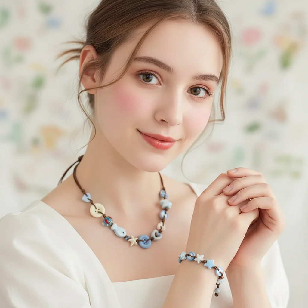 Creative Ocean Ceramic Woven Bracelet for Women Bohemian Starfish Necklace Vacation Beach Party Friendship Aesthetic Jewelry