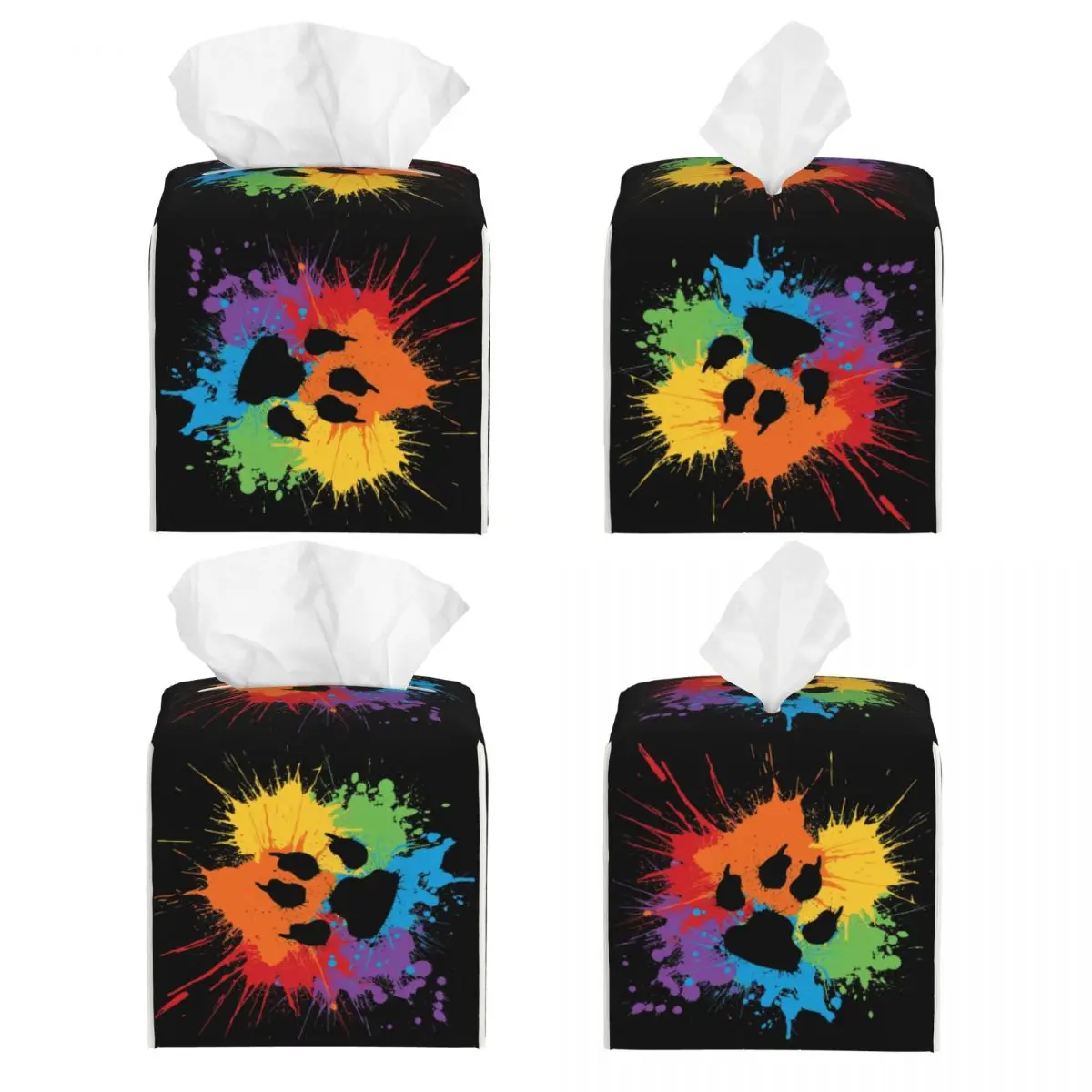 Custom Gay Bear Paw Pride Facial Tissue Box Cover Square GLBT LGBT Rainbow Pride PU Leather Tissue Box Holder for Car Home