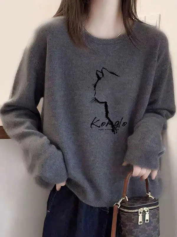 

Модный длинный свитер с круглым вырезом и принтом для женщин, корейский стиль, универсальный, антивозрастной, для осени и зимы...