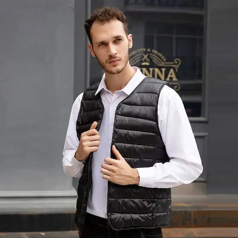 

New Men's Down Slim Fit Plus Veet Thickened Warm Vest Wearing Short Cotton Horse Clip Inside