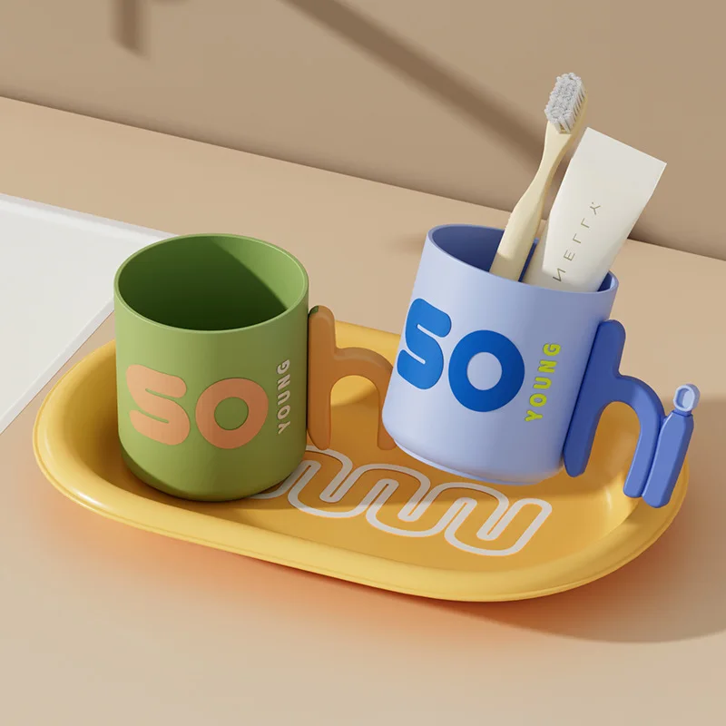 플라스틱 이중층 칫솔컵 귀엽고 창의적인 빙하 디자인 고품질 욕실컵 가정용 구강세정컵 아기용 세트