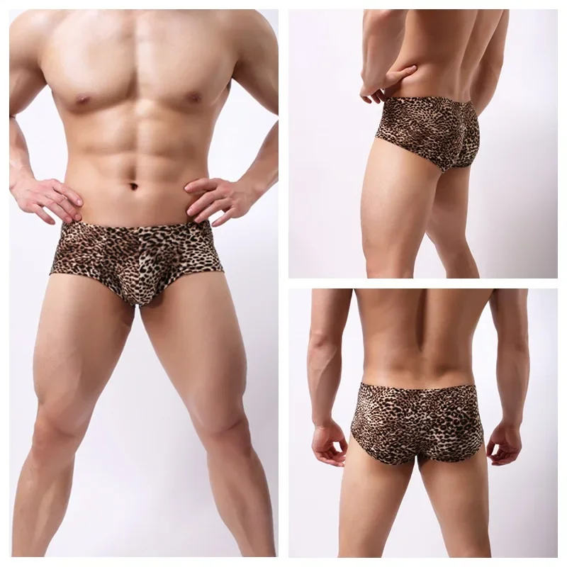 

Underwear Men Boxer Shorts Leopard Underpants Funny Silky Low Waist Men's Panties Breathable Calzoncillos Boxershorts