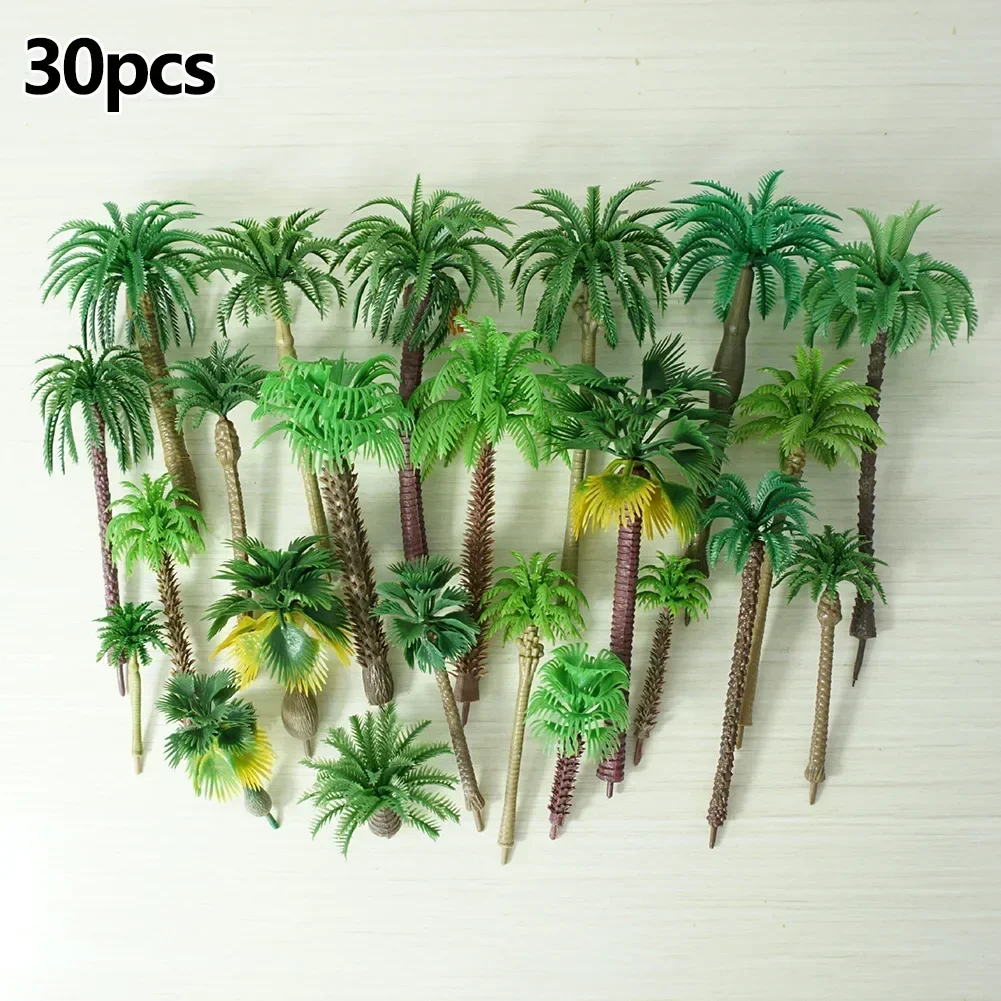 30 pçs modelo misto árvores coqueiro escala árvore diy floresta tropical cenário layout construção brinquedos modelo de construção