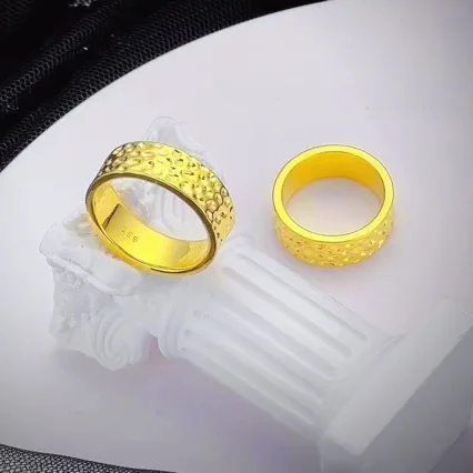 Boutique AU999 gold couple ring closed ring 24K real gold men and women honeycomb ring birthday gift