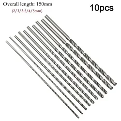 10pcs 150mm Extra Long HSS High Speed Steel Drill Bit Set Straight Shank Auger Bits For Rotary Tool 2mm 3mm 3.5mm 4mm 5mm