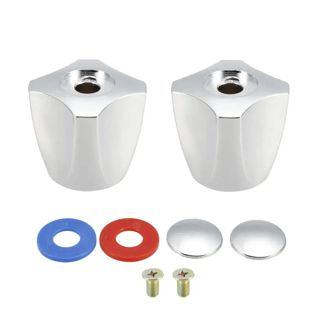 Faucet Knob Handle 34mm Dia Universal Replacement Handle Silver Tone 2 Pcs