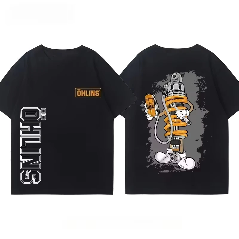 OHLINS Motorcycle Shock Absorber Modified T-shirt Casual Trendy Brand Men's Clothing Women's Car Club Summer T Shirt