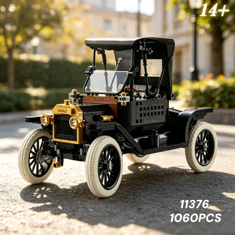 En stock 1060 pièces Blocs de construction de voitures classiques rétro de type T 11376 Modèle d'assemblage mécanique de haute technologie Jouets éducatifs DIY