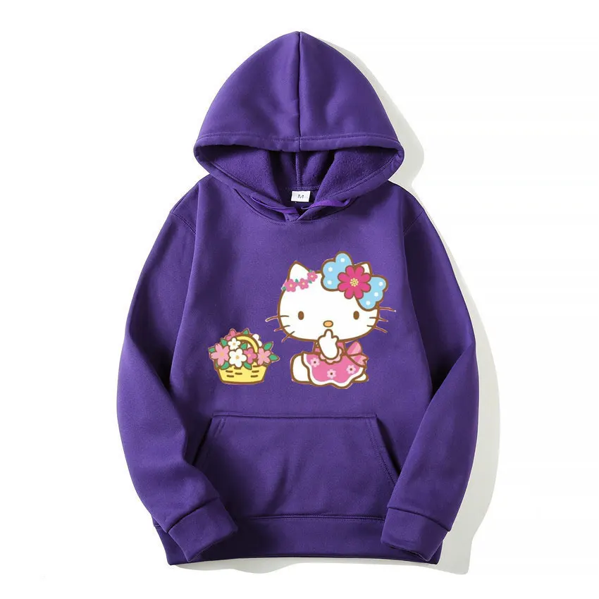 Korean Women's Anime Hoodie Japanese Cartoon Sanrio Product Cute Kawaii Hello Kitty Jacket Women's Long Sleeve Warm Winter Coat