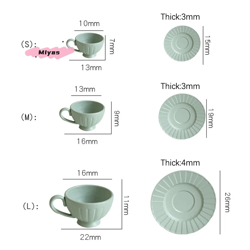 Juego de artículos de comedor para casa de muñecas en miniatura, taza de café y plato con patrón Vertical, modelo de juguete, accesorios para casa de muñecas, 2 uds.