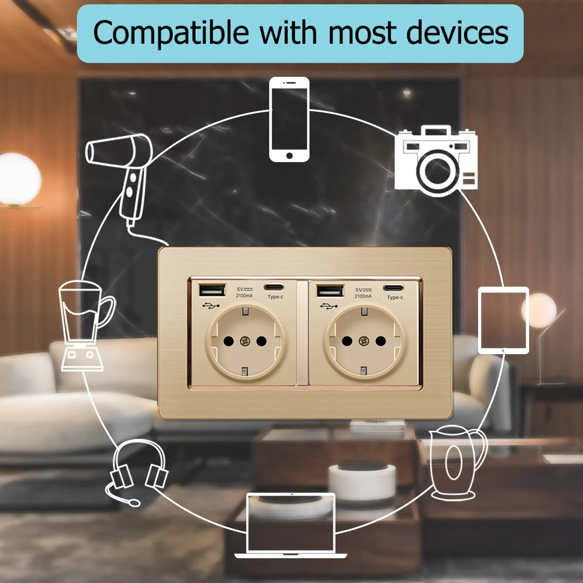 EIOMR 16A الاتحاد الأوروبي الجدار المقابس الكهربائية والمفاتيح الفاخرة الذهب لوحة من الفولاذ المقاوم للصدأ مخرج طاقة التيار المتناوب 110 ~ 250 فولت تحسين المنزل