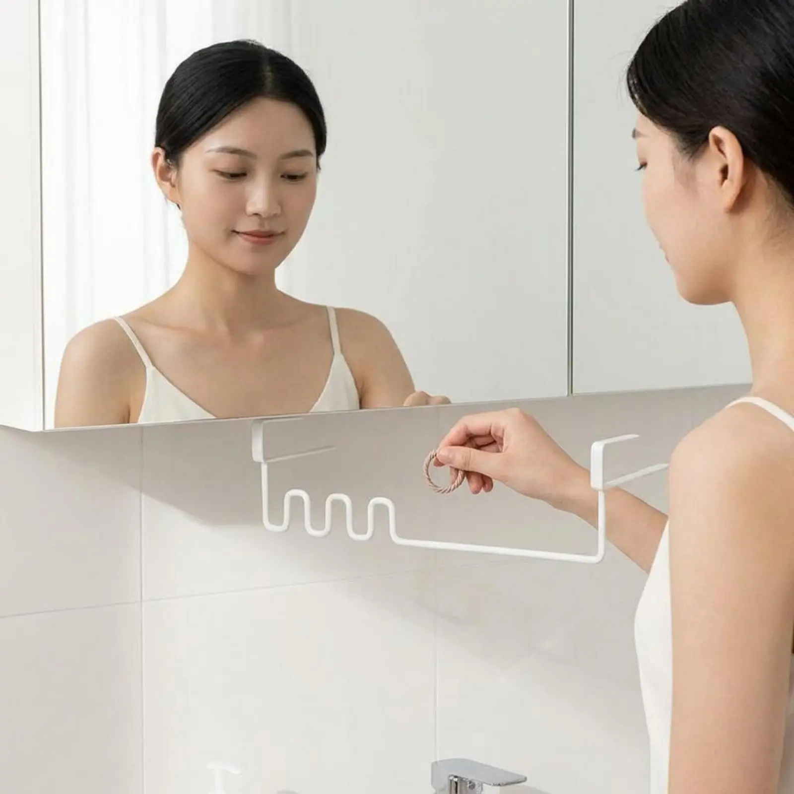 

Bathroom Mirror Organizer Space Saving Mirror Cabinet Hanger Cabinet Divider Rack Sturdy Wall Mounted Storage Shelf No Drilling