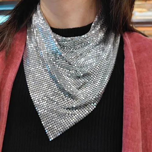 Imagen 2 del producto Pañuelo para la cabeza a la moda, bufandas triangulares con lentejuelas, pañuelo para la cabeza de estilo coreano, chal, diadema, collar envolvente para el cuello, pañuelos para hombres