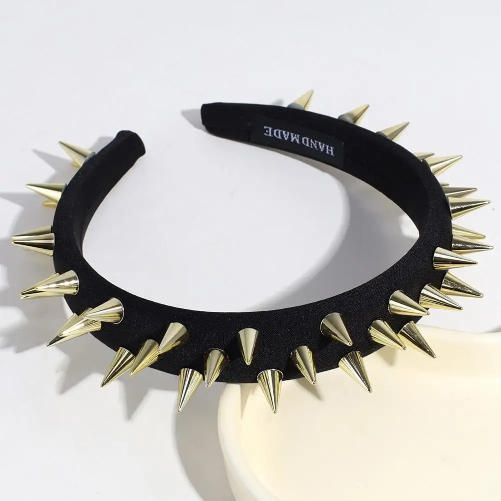 Exaggerated Headband Firm Headband Exaggerated Punk Style Women's Headband with Long Rivet Decor Wide Elastic Band Anti-slip