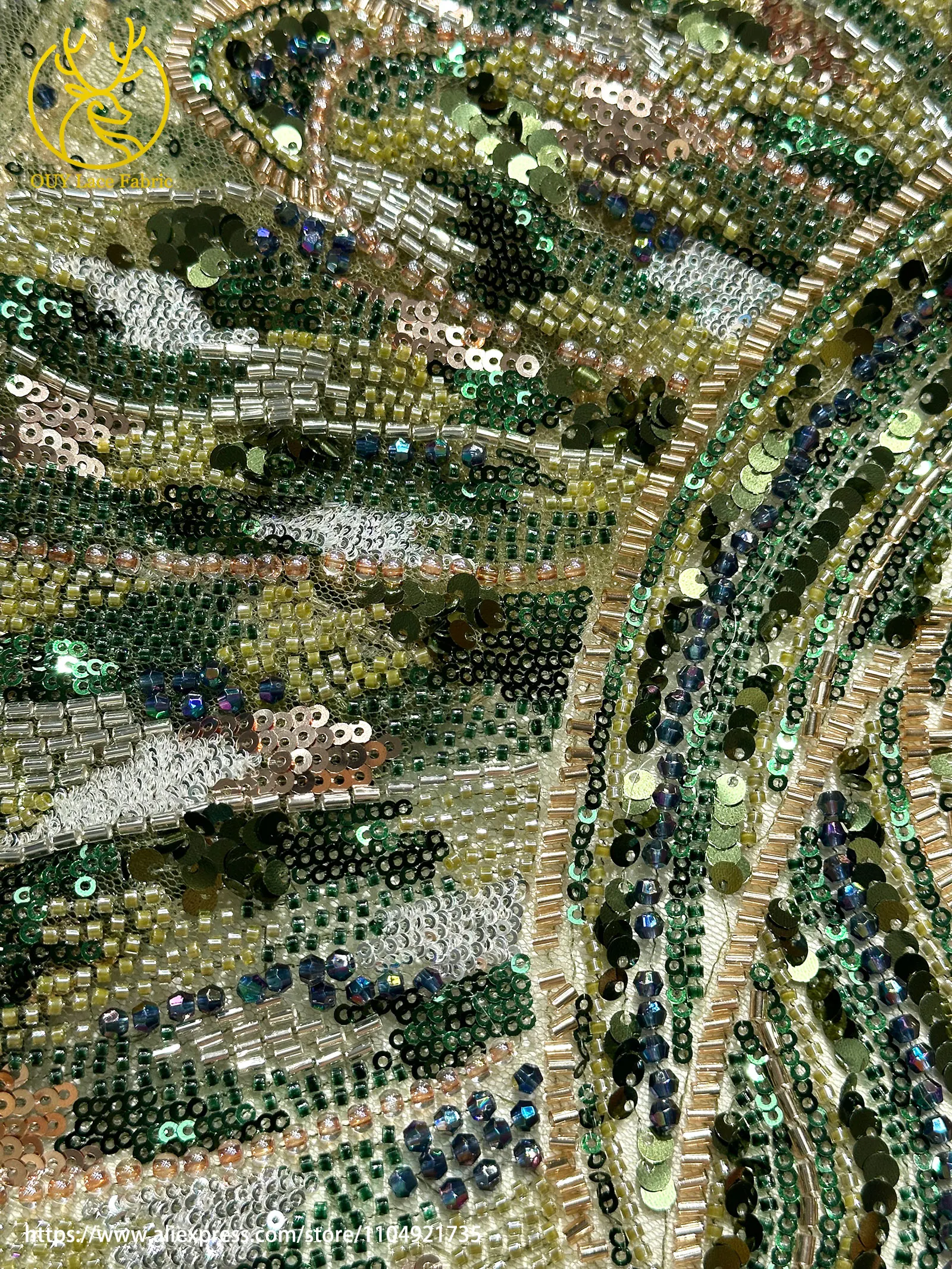 Luxus kostbare französische handgemachte schwere Perlen Spitze Stoff High-End heiße afrikanische nigerianische Pailletten Spitze Damen Dinner Party Kleider – Detail 15