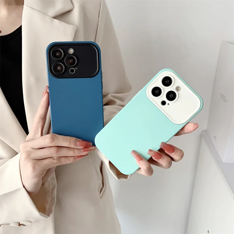 Matte Case For Apple iPhone 15 13 14 12 Pro Max Large Window Camera Lens Protection Color Collision Phone Funda Full Cover