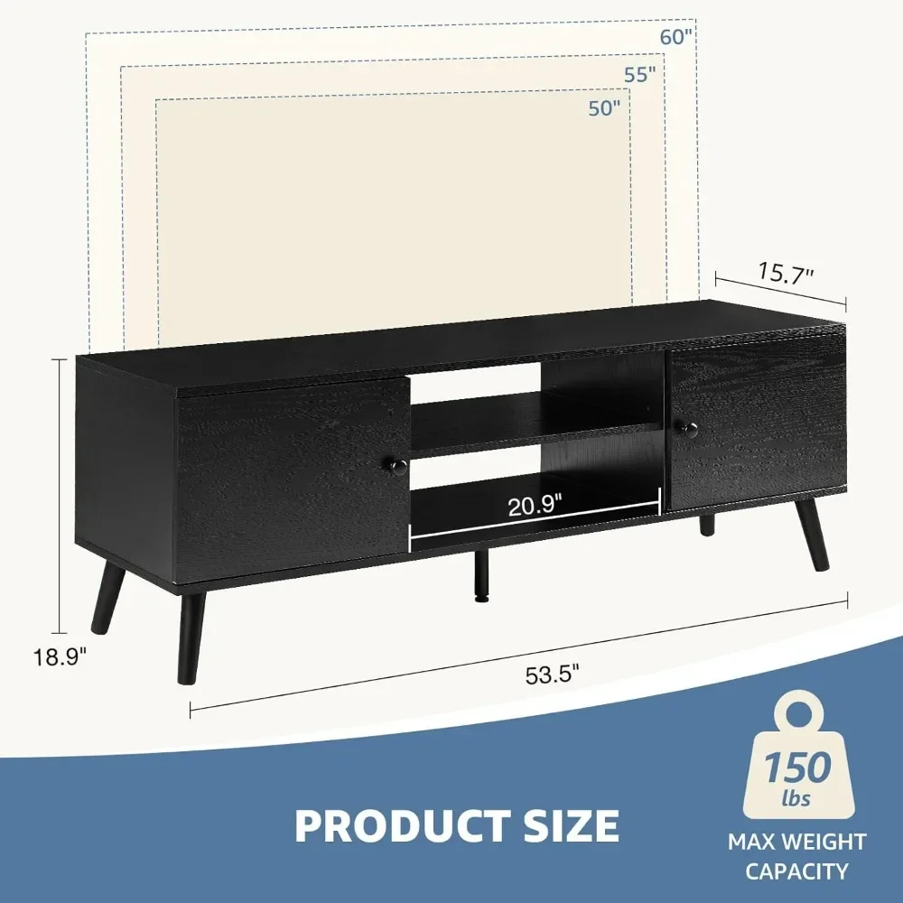 TV Stand for 55 60 inch TV, Entertainment Center with Storage Cabinet, Mid Century Modern Media Console Table, Adjustable