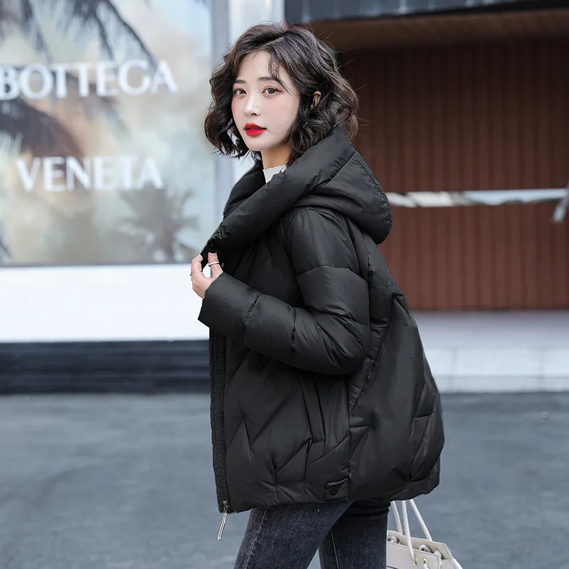 Women's Short Winter Cotton Jacket Warm New Loose Hooded Thick Cotton Coat Trendy Quilted Cotton Padded Jacket Parkas Clothing