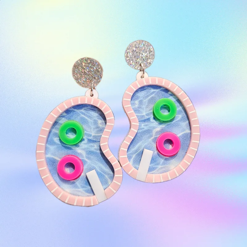 Acrylic Swimming Pool Studs Earrings for Women Swim Ring Irregular Ear Pendant Drop Earrings Jewelry Party Gift 1 Pair