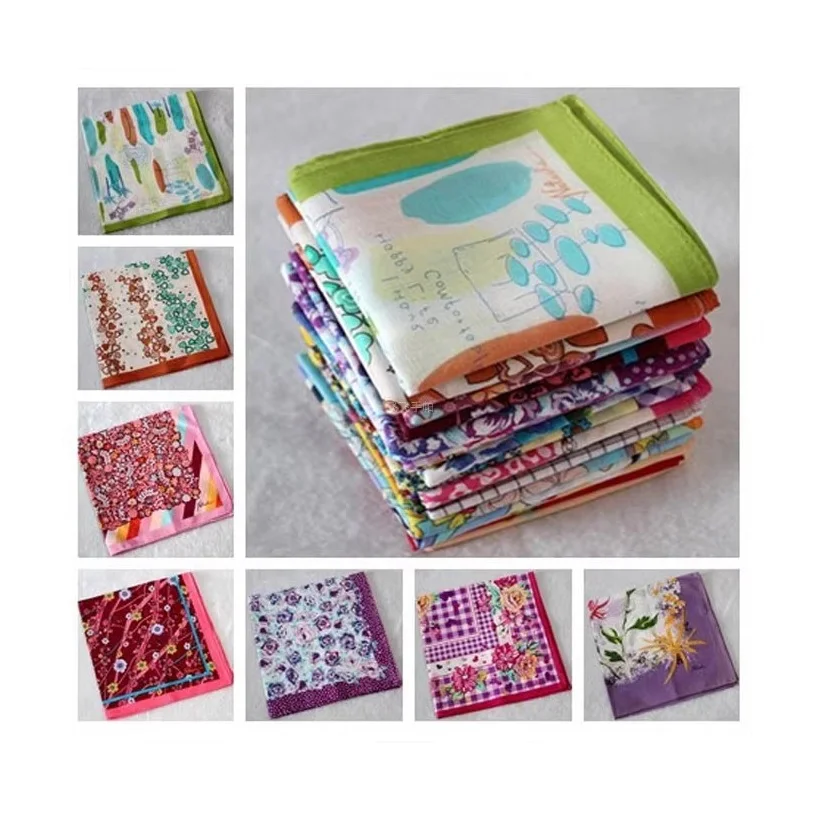 Japanese women's soft and lightweight sweat absorbing printed small fresh pure cotton handkerchief for wiping sweat