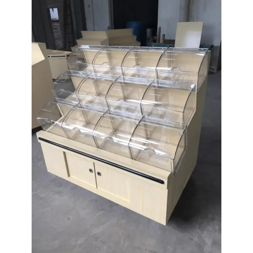 

FG28Supermarket Wooden Bulk Cabinet Cereals Dried Fruit Display Cabinet Shelf