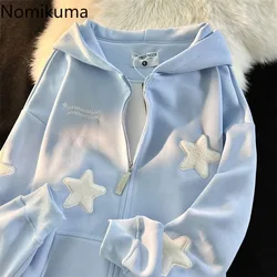 Streetwear nakış yıldız Hoodie kadın giyim thiclothing fermuar kapşonlu ceketler Y2k rahat moda Vintage tişörtü Coat Tops