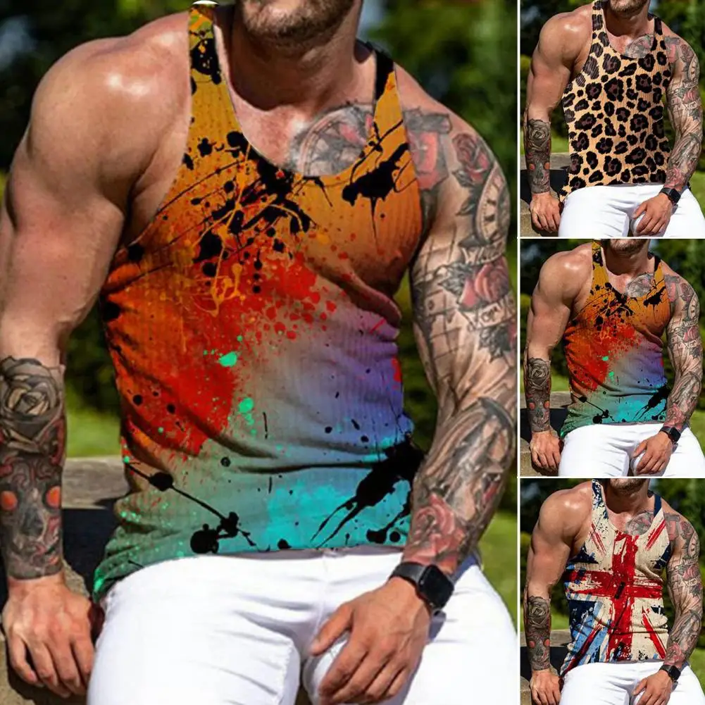 

3d Printed Vest Colorful Tie-dye Leopard Print Men's Summer Vest Slim Fit O Neck Tank Top for Gym Fitness Leopard Print Vest