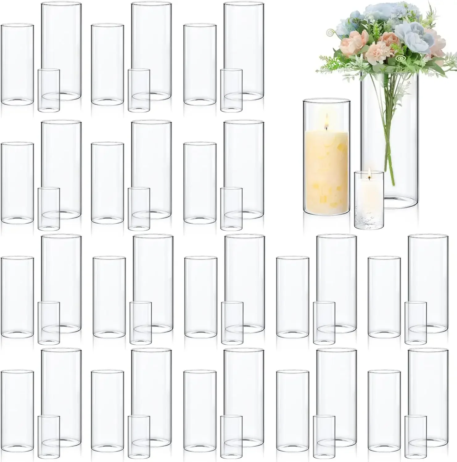 

48 Pcs Glass Cylinder Vase Bulk Clear Candle Holder Decorative Centerpiece (4'', 6'', 8'', 10'' High) for Wedding Reception Vase