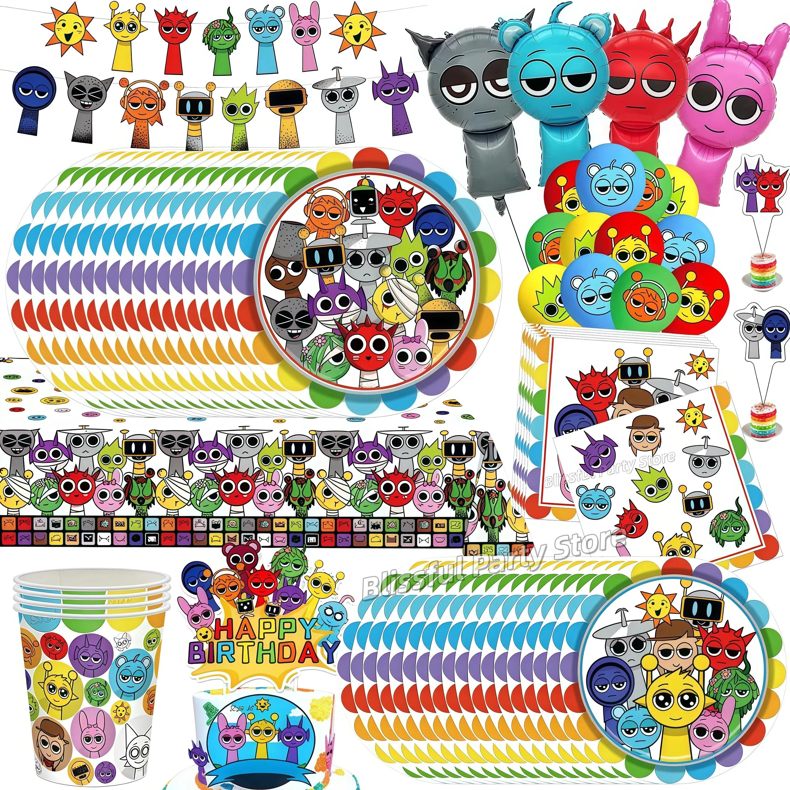 Sprunkis-decoración para fiesta de cumpleaños, vajilla, plato, servilleta, globo, pancarta, decoración de pastel para Baby Shower, suministros para eventos y fiestas infantiles