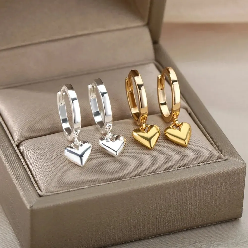 Women Dainty Love Heart Shape Drop Earrings Sweet Gold SIlver Color Copper Earrings Korean Daily Temperament Jewelry image 5